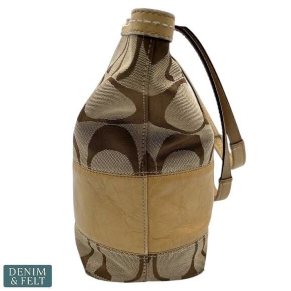 Coach Signature Canvas & Leather Tote Bag Tan Brown/Pink Zip Top Shoulder Purse - Picture 3 of 13